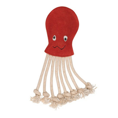 Benji & Flo Inky The Octopus Suede Rope Dog Toy Red/Beige (One Size)