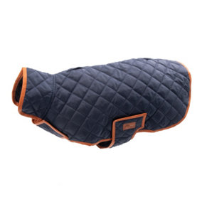 Benji & Flo Quilted Leather Bound Dog Coat Navy/Tan (M)