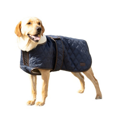 Picture of Benji & Flo Quilted Teddy Fleece Dog Coat Navy/Chocolate (XL-71cm)
