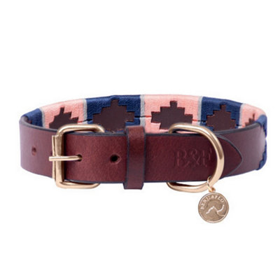 Benji & Flo Sublime Polo Leather Dog Collar Navy/Rose (L - Neckline: 46cm-56cm) Price Comparisons | Compare The Build