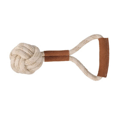 BENJI & FLO TUG N PLAY BALL SUEDE ROPE DOG TOY BROWN/BEIGE (ONE SIZE)