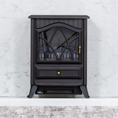 Benross 1800W Freestanding Electric Cast Iron Fireplace Stove Heater with Burning Flame Effect
