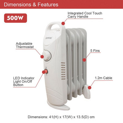 Benross 41640 Portable 5 Fin Mini Oil Filled Radiator