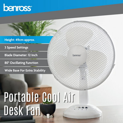 Benross 43920 12-Inch Standing Desk Fan - White