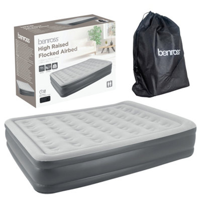 Benross 88039 Queen Size Inflatable Airbed With Built-In Electric Pump - High Raised with Flocked Top - Grey - Two Person