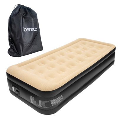 Benross 88080 Single Inflatable Airbed With Built-In Electric Pump - High Raised with Flocked Top - Beige - One Person