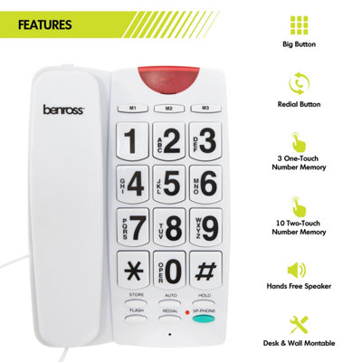 Benross Big Button Telephone with Ringer Light - White