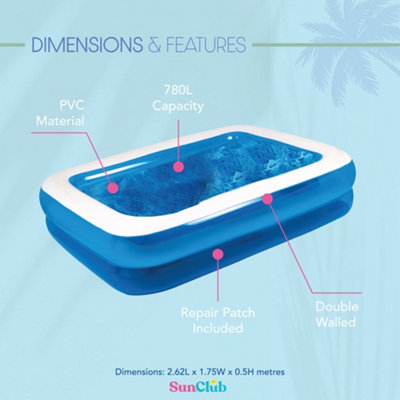 Benross Inflatable Rectangular Family Pool - 780L Capacity