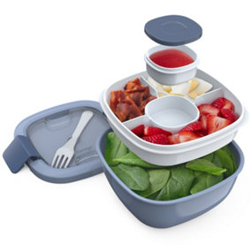 Bentgo All-in-One Salad Container With Large Bowl, Bento Tray, Sauce Container & Fork  - Slate