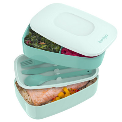 Bentgo Classic - Stackable Adult Lunch Box Container with 3 Compartments - Coastal Aqua