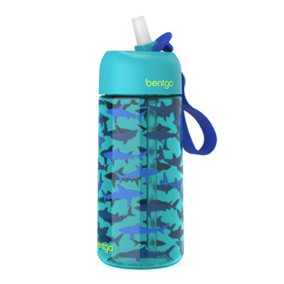 Bentgo Leak-Proof Kids Water Bottle for Children With Flip-Up Safe-Sip Straw - Shark - Blue/Teal