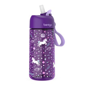 Bentgo Leak-Proof Kids Water Bottle for Children With Flip-Up Safe-Sip Straw - Unicorn - Lavender/Purple
