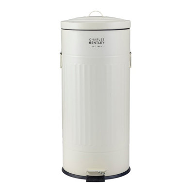 Bentley Home 30L Retro Steel Waste Rubbish Kitchen Pedal Bin Cream - 4