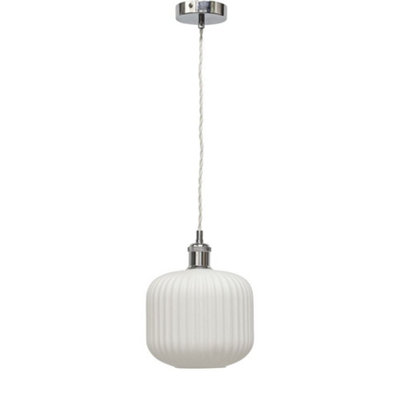 Bento - White Ribbed Glass Chrome Retro Pendant Fitting