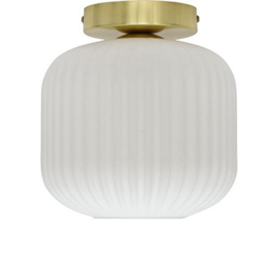 Bento - White Ribbed Glass Satin Brass Ceiling Light Fitting