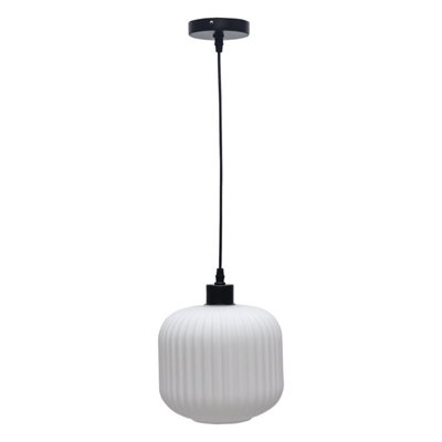 Bento - White Ribbed Glass with Black Pendant Fitting