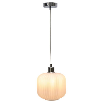 Bento - White Ribbed Glass with Chrome Pendant Fitting