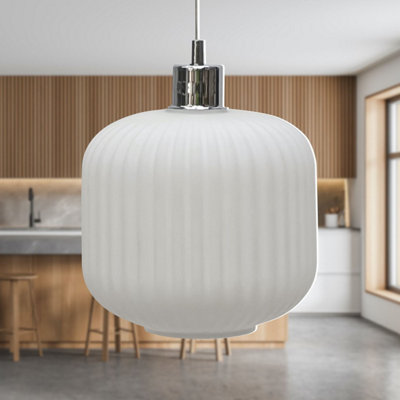 Bento - White Ribbed Glass with Chrome Pendant Fitting