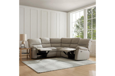 Benton Corner Electric Recliner Sofa, Light Grey Faux Leather