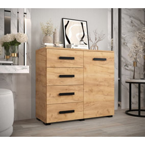 Bergamo Contemporary Sideboard Cabinet Oak Finish 4 Drawers 1 Door  (H)930mm (W)1000mm (D)400mm