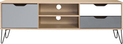 BERGEN 1 DOOR 2 DRAWER TV UNIT Oak Effect White and Grey