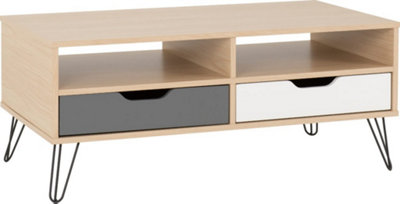 Bergen 2 Drawer Coffee Table Oak Effect White Grey