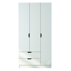 BERGEN 3 Door 2 Drawers White Wardrobe