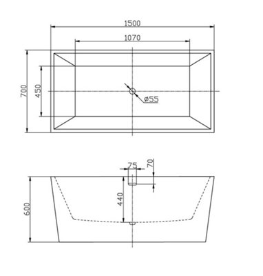 Bergen White Acrylic Rectangular Freestanding Bath (L)1500mm (W)700mm - 3