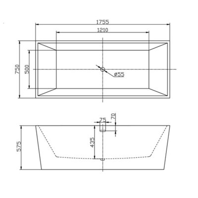 Bergen White Acrylic Rectangular Freestanding Bath (L)1755mm (W)800mm - 3