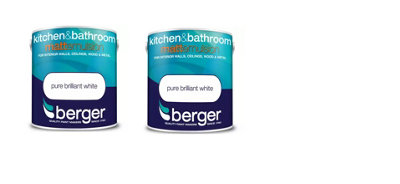 Berger Kitchen & Bathroom Matt Emulsion Paint Pure Brilliant White 2.5L Pack of 2