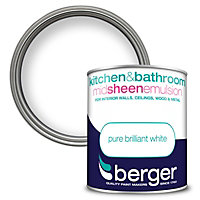 Berger Kitchen & Bathroom Mid Sheen Paint Brilliant White - 1L