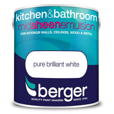 Berger Kitchen & Bathroom Mid Sheen Paint Brilliant White - 2.5L