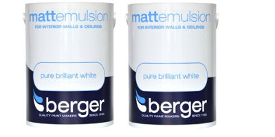 Berger Vinyl Matt Paint Pure Brilliant White 5L Pack of 2