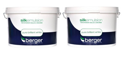 Berger Vinyl Silk Emulsion Paint Pure Brilliant White 10L Pack of 2