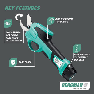 SereneLife Cordless Electric Pruning Shears - Telescopic Branch Cutter With Rechargeable Battery
