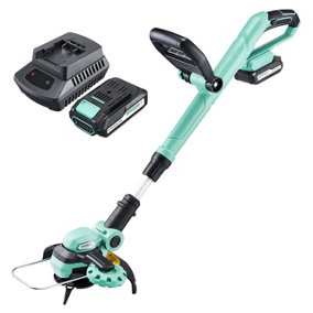 Bergman Interchange Cordless Grass Trimmer with 18V Battery & Charger - Lawn Trimming & Edging Garden Tool with Telescopic Handle