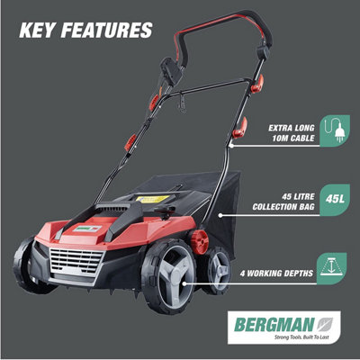 Bergman Pro 3 in 1 Lawn Scarifier - 1600w Electric Foldable Garden Lawn ...