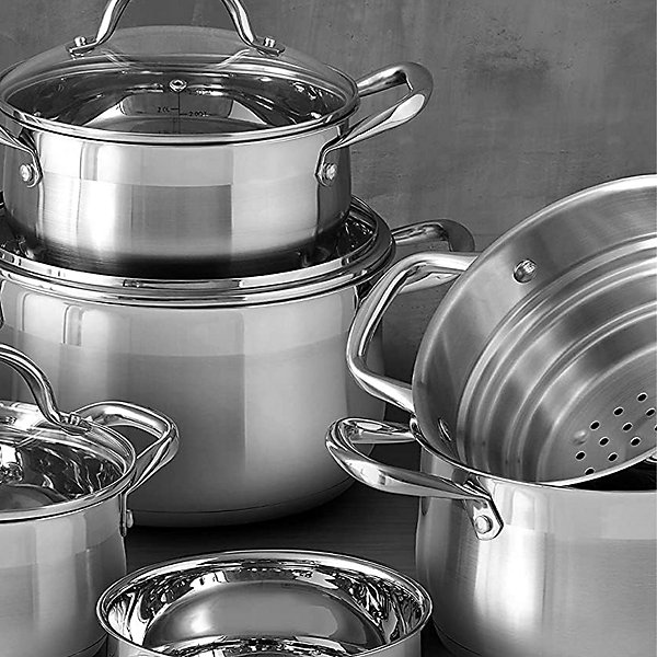 Bergner Gourmet Stainless Steel 10 Piece Cookware Set with Bergner Gourmet Stainless Steel 10 Piece Cookware Set with