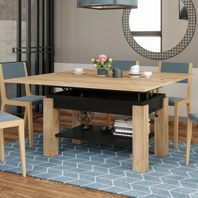Berit 2 in 1 Extending Coffee / Dining Table - Gold Craft Oak / Black Matt