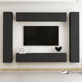 Berkfield 10 Piece TV Cabinet Set Black Engineered Wood