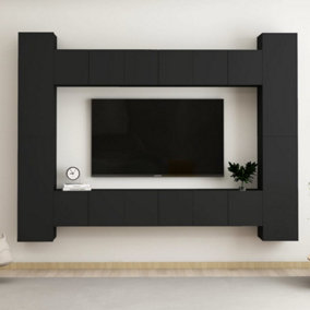 Berkfield 10 Piece TV Cabinet Set Black Engineered Wood