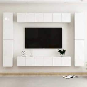 Berkfield 10 Piece TV Cabinet Set High Gloss White Engineered Wood