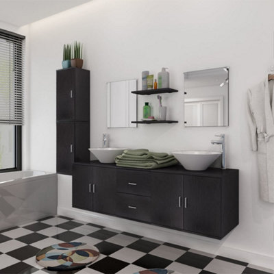 Berkfield 11 Piece Bathroom Furniture Set with Basin with Tap Black Price Comparisons | Compare The Build