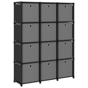Berkfield 12-Cube Display Shelf with Boxes Black 103x30x141 cm Fabric
