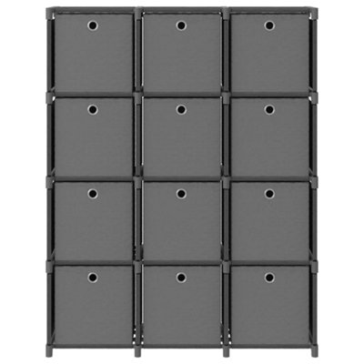 Berkfield 12-Cube Display Shelf with Boxes Grey 103x30x141 cm Fabric