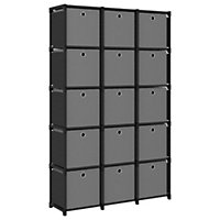 Berkfield 15-Cube Display Shelf with Boxes Black 103x30x175.5 cm Fabric
