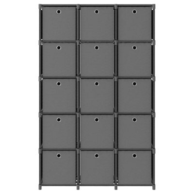 Berkfield 15-Cube Display Shelf with Boxes Grey 103x30x175.5 cm Fabric