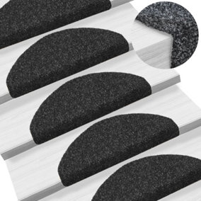 Berkfield 15 pcs Self-adhesive Stair Mats Needle Punch 65x21x4 cm Black