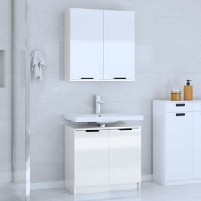Berkfield 2 Piece Bathroom Cabinet Set High Gloss White Engineered Wood