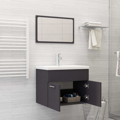 Berkfield 2 Piece Bathroom Furniture Set Grey Engineered Wood